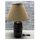 Ceramic Barrel/ Wagon Hub Lamp.  Working.