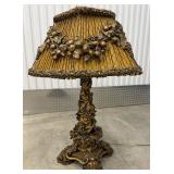 Ornate Table Lamp and Shade carved gilded base