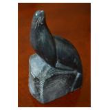 Inuit carved Seal on Rock by Eddie Omnik Signed