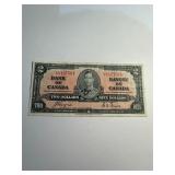 Canada Currency $2 Two Dollar 1937 Banknote