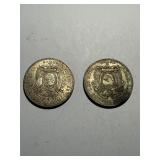 Ecuador 5 Five Sucres 1943 & 1944 Lot of 2 Silver