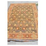 LARGE WOOL AREA CARPET WITH FRINGE TRIPLE BORDER