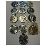 KENNEDY 1964 SILVER HALF DOLLARS LOT OF 13