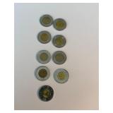 Canada Toonie $2 Two Dollar Coins Lot of 9