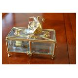 Reuge Music Box Gold Trim & Crystal w/ Swan
