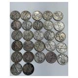 SILVER WALKING LIBERTY HALF DOLLARS LOT OF 27