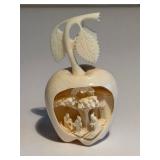 20th C Asian Ivory Hand Carved Apple Diorama