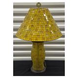 Vintage Table Lamp Yellow Mosaic Glass Shade Base