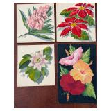 Vintage Lot of 4 Floral Paintings by Mary Zull