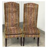 Pair Striped High back Chairs Chenille Fabric