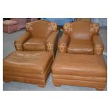 LENORE MULLIGAN (2) LEATHER CHAIRS & (2) OTTOMANS