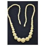 Vintage graduated carved bone beaded necklace