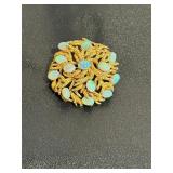 Vtg 14Kt Gold Round Cabochon Opal Brooch Pendant
