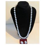 Blue Lace Agate Beaded Necklace 20' Earrings Set