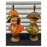 Vintage Pair of Lamps Busts of French girl & boy