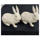 Antique Pair French Crackle Glaze Pottery Rabbit