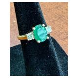 Emerald and Diamond Ring 14 KT