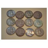 SILVER FRANKLIN HALF DOLLARS LOT OF 12 US COINS