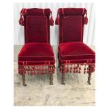 Four Antique Renaissance Style Chair Red Velvet
