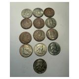 SILVER FRANKLIN HALF DOLLARS LOT OF 13 US COINS