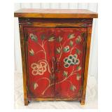 Vtg. Painted Red Peony motif Tibetan Chest Cabinet