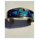 Vintage Navajo SS Turquoise Cuff Bracelet EB stamp