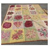 FLORAL HAND HOOKED PANEL RUG 10' X 14'