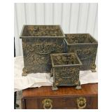 Set of three Metal Footed Containers