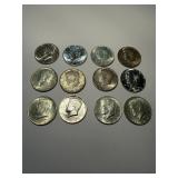 KENNEDY 1964 SILVER HALF DOLLARS LOT OF 12