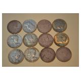 SILVER FRANKLIN HALF DOLLARS LOT OF 12 US COINS