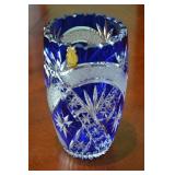 Cobalt Blue Lead Cut to Clear 7 3/4' Vase & Bowl