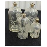 Set of '4' Etched Vanity Bottles-20th Century