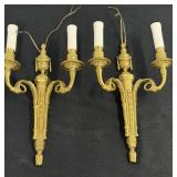 Pair Brass Neoclassical Double Sconces