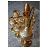 Murano by Barbini Hand painted Carafe, 6 Wine Set