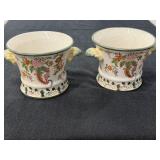 Pair Asian Planter & Small Pottery Vase Lot 3 pcs