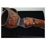 Western Style Tooled Leather Gun Belt & Holster