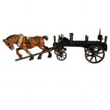 Antique Cast Iron Toy Horse & Wagon