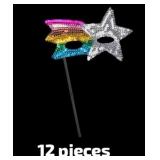 8' Sequin Mask with Stick- Silver & Rainbow Colors