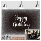 Black and Silver Happy Birthday Backdrop Grey