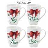 Winterberry Holiday Sentiment Mugs, Set of 4