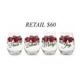 Winterberry Red Ribbon Stemless Wine Glasses