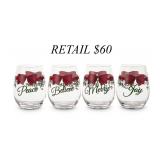 Winterberry Red Ribbon Stemless Wine Glasses