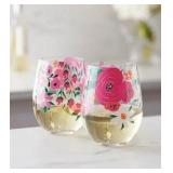 Cambridge Floral Bright Stemless Wine Glasses#2.3