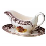 Spode Woodland Turkey Gravy Boat & Stand#21
