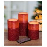 #4Mikasa Half Glitter LED Pillar Candles Set of 3
