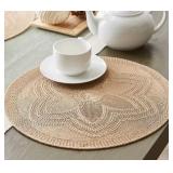 Round placemats with botanical floral design