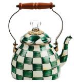 #19MacKenzie-Childs Emerald Check 2-Qt. Tea Kettle