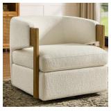 #72Henredon Wynn Fabric Swivel Chair with Wood Arm