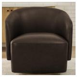 #96 Henredon Wynn Fabric Swivel Chair with Wood Ar
