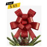 #6 Holiday Lane - Red Glitter Bow Tree Topper